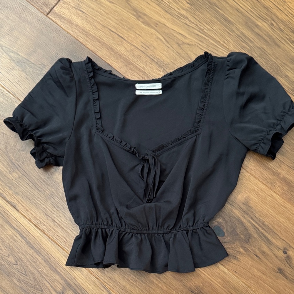 Urban Outfitters Black Ruffle Tie-Front Crop Top